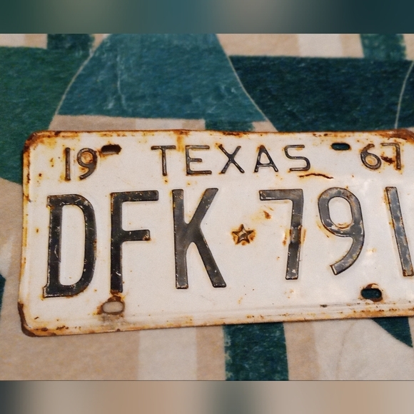 1967 Texas License Plate # DFK 791 White And Black. - Picture 2 of 4